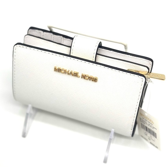 Michael Kors Bifold Zip Chain Wallet Optic White - Picture 7 of 9